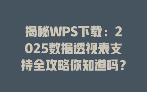揭秘WPS下载：2025数据透视表支持全攻略你知道吗？ 二