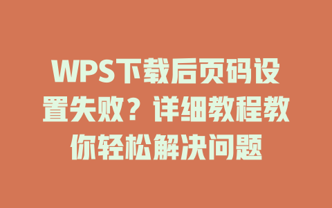 WPS下载后页码设置失败?详细教程教你轻松解决问题 WPS下载后页码设置失败?详细教程教你轻松解决问题 二