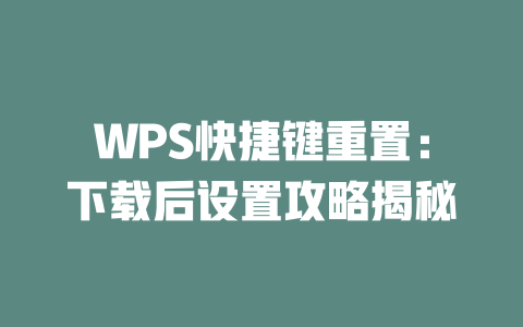 WPS快捷键重置：下载后设置攻略揭秘 二