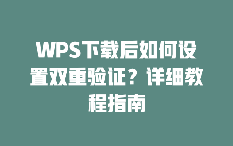 WPS下载后如何设置双重验证？详细教程指南 二