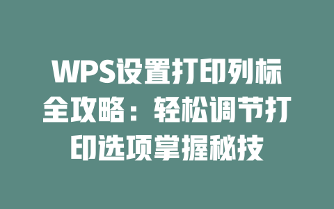 WPS设置打印列标全攻略：轻松调节打印选项掌握秘技 二