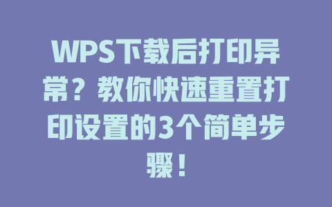 WPS下载后打印异常？教你快速重置打印设置的3个简单步骤！ 二