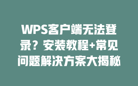 WPS客户端无法登录？安装教程+常见问题解决方案大揭秘 二