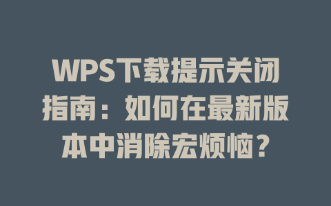WPS下载提示关闭指南：如何在最新版本中消除宏烦恼？ 二