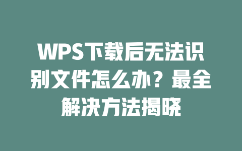 WPS下载后无法识别文件怎么办?最全解决方法揭晓 WPS下载后无法识别文件怎么办?最全解决方法揭晓 二
