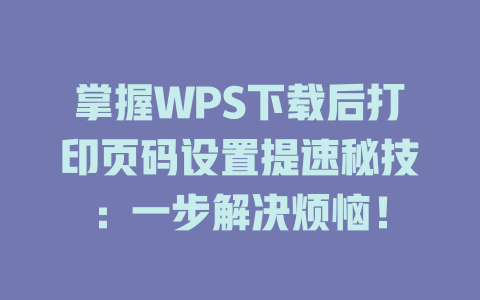 掌握WPS下载后打印页码设置提速秘技：一步解决烦恼！ 二