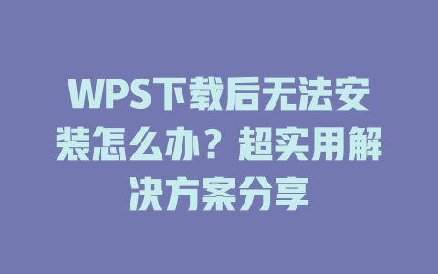 WPS下载后无法安装怎么办？超实用解决方案分享 二