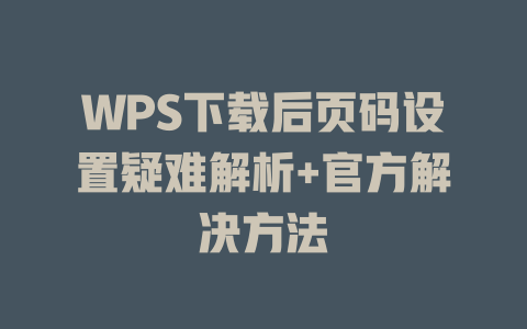 WPS下载后页码设置疑难解析+官方解决方法 二