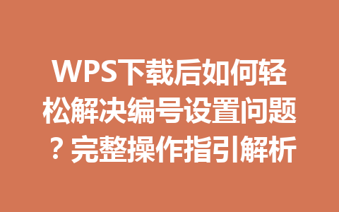 WPS下载后如何轻松解决编号设置问题？完整操作指引解析 二
