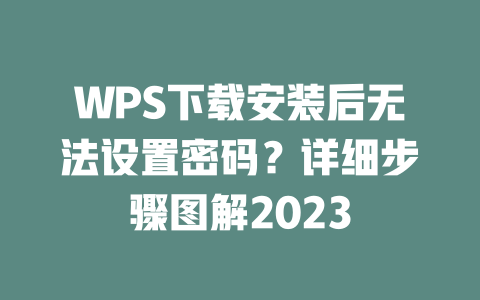 WPS下载安装后无法设置密码？详细步骤图解2023 二