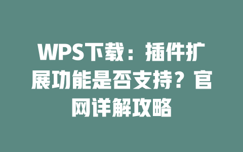 WPS下载：插件扩展功能是否支持？官网详解攻略 二