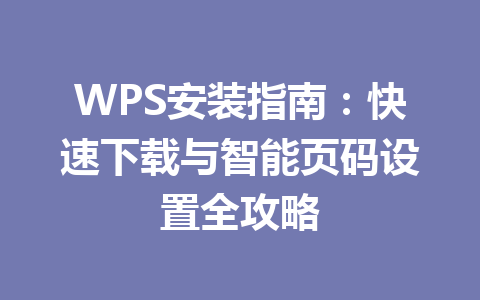WPS安装指南：快速下载与智能页码设置全攻略 二
